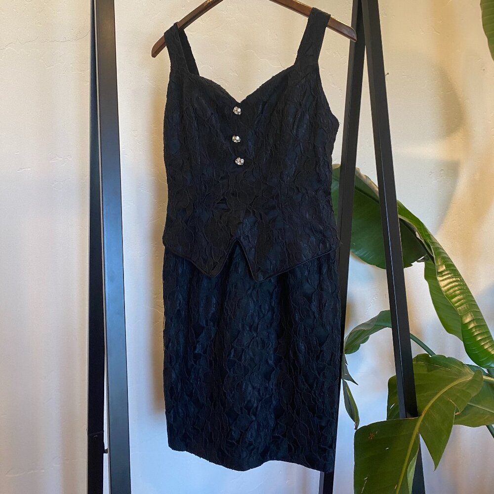 Vintage 80s romantic goth black lace 80s party dress XS